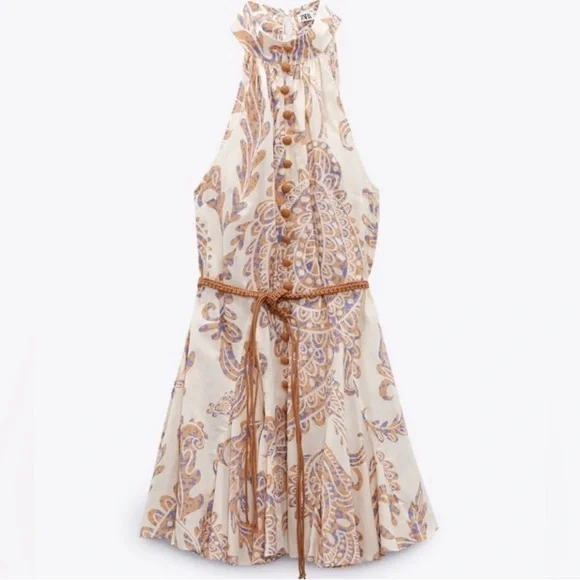 Zara neutral color mini dress NWT comes with a rope belt. - Picture 5 of 7